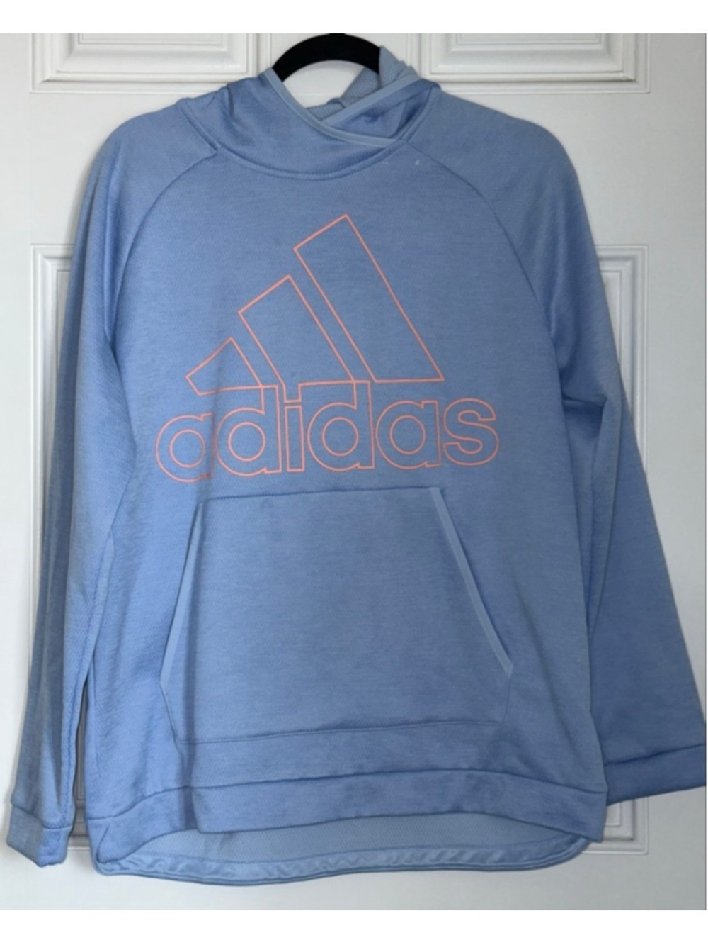 Women's Adidas Blue Hoodie with Orange Logo, Size L